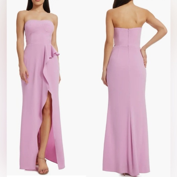 NWOT Dress the Population Kai Strapless Slit Gown Evening lavender sz S - Picture 1 of 6